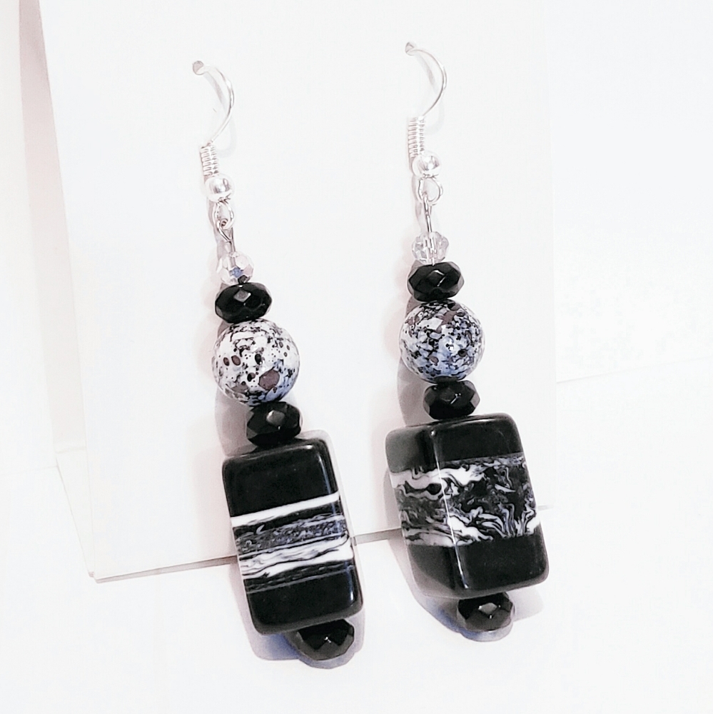 N. Black Marble French Hook Earrings
